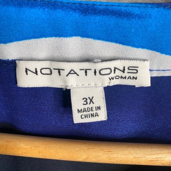 Notations Top 3X Button Down 3/4 Sleeve Blue Striped Abstract Career Casual - Picture 7 of 14